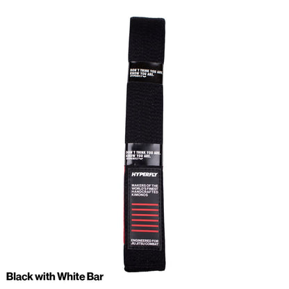 Premium Jiu Jitsu Belt Gi Belt Hyperfly Black with White Bar A0 