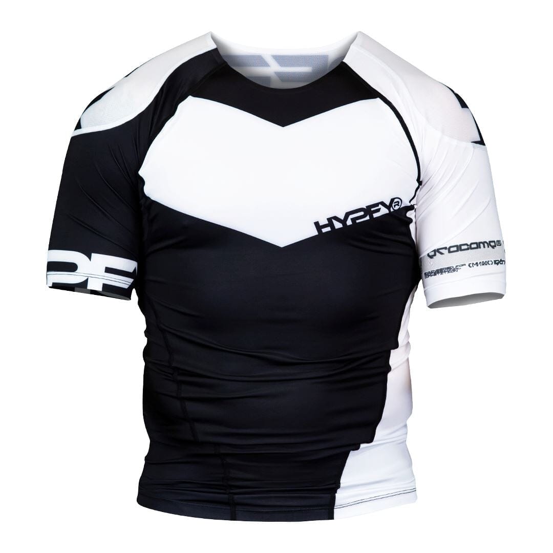 ProComp Edge Ranked Rash Guard Black with White No Gi - Rash Guard Hyperfly Short Sleeve X Small 