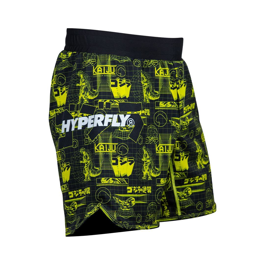 HYPERFLY + Godzilla Grid Shorts No Gi - Rash Guard Hyperfly Black With Neon 16 